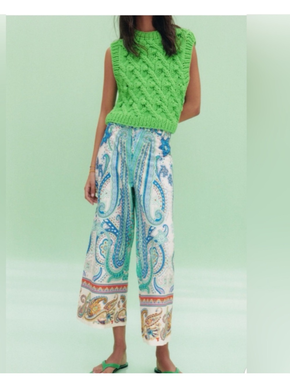 Zara Teal, Blue and Orange Paisley boho wide-leg pants